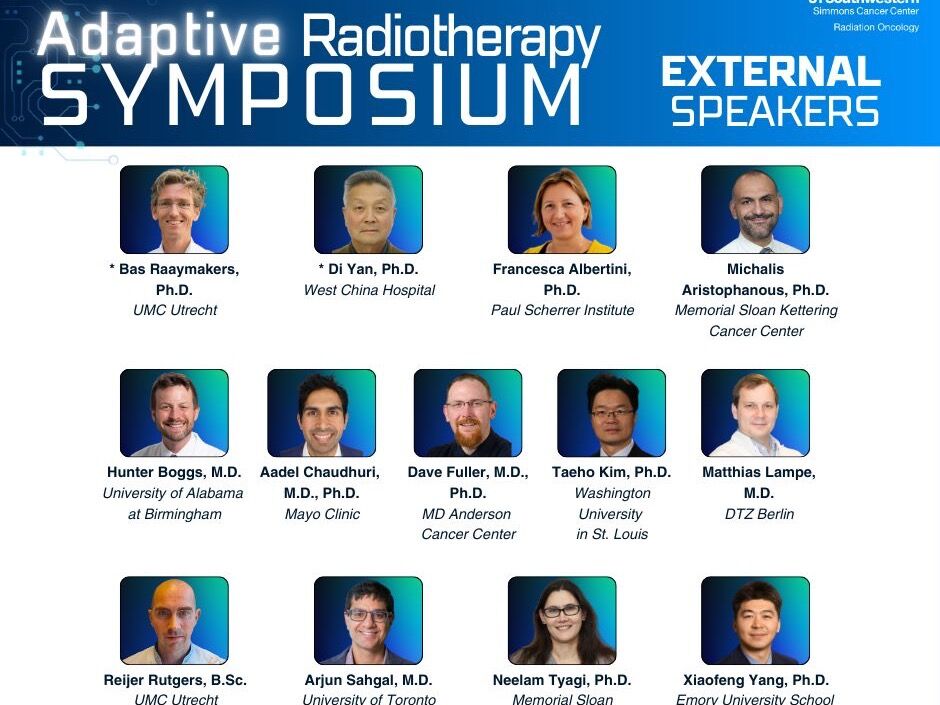 Ankündigung der externen Referentinnen und Referenten des Adaptive Radiotherapy Symposiums der UT Southwestern, darunter Matthias Lampe, DTZ Berlin